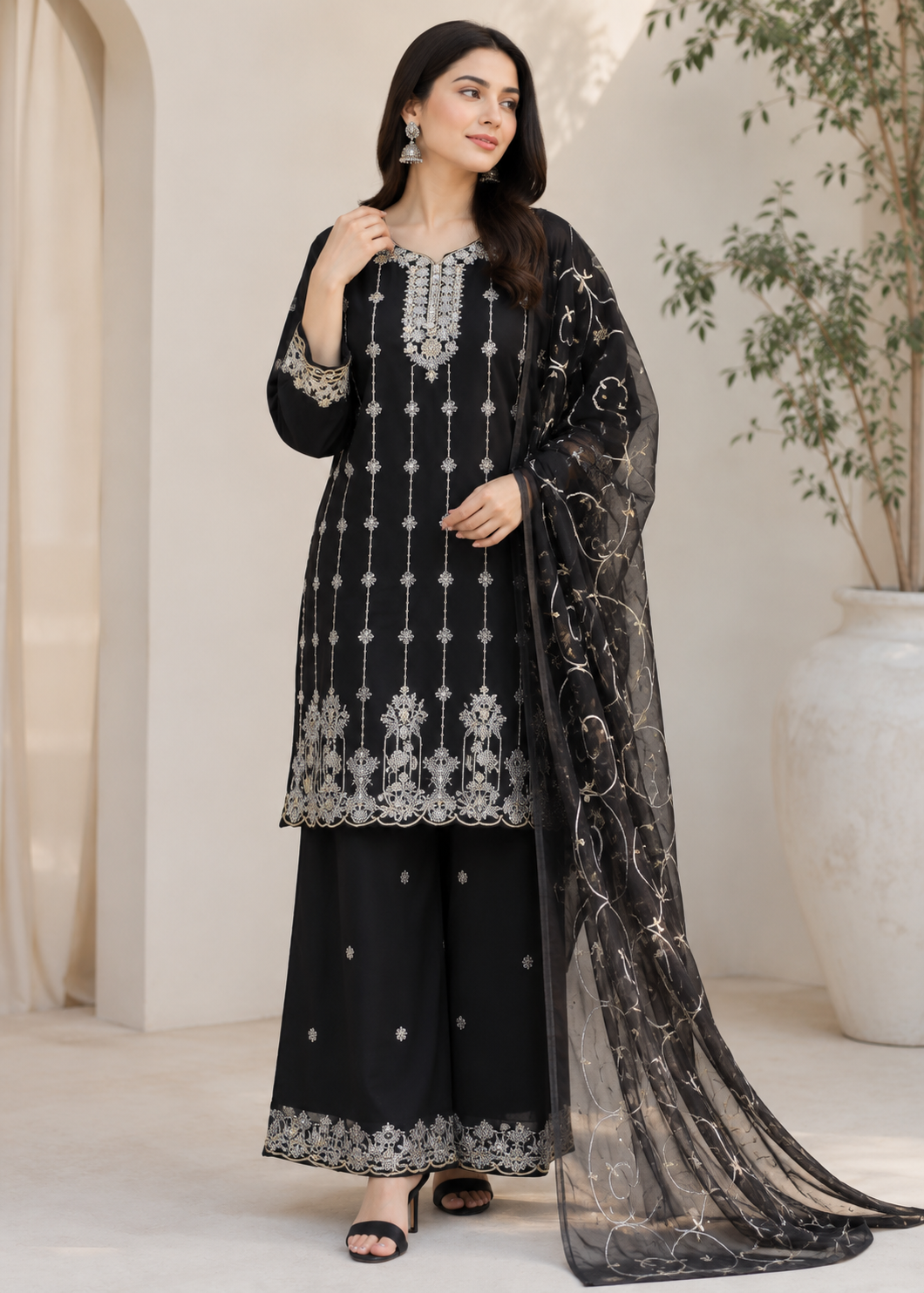 Black embroidery Dress