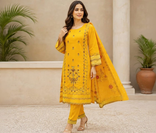 Sunflower Grace Embroidered 3-Piece Suit