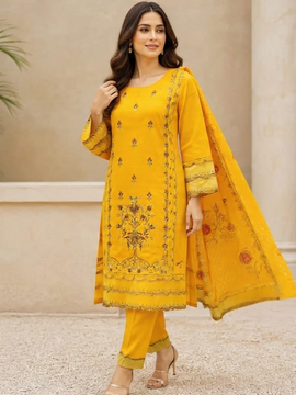 Sunflower Grace Embroidered 3-Piece Suit