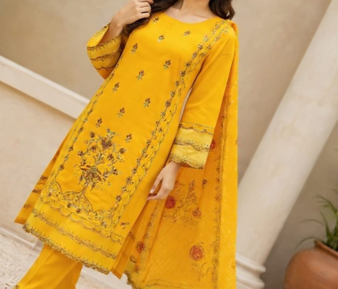 Sunflower Grace Embroidered 3-Piece Suit