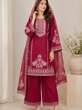 Premium Cotton Embroidered 3-Piece Suit