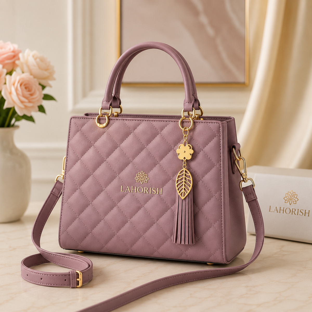 Brown leather handbag